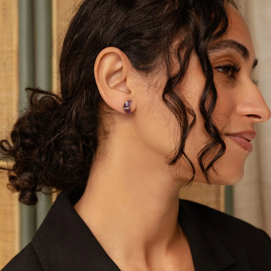Amethyst Moon & Star Studs Silver 18K Gold Plated