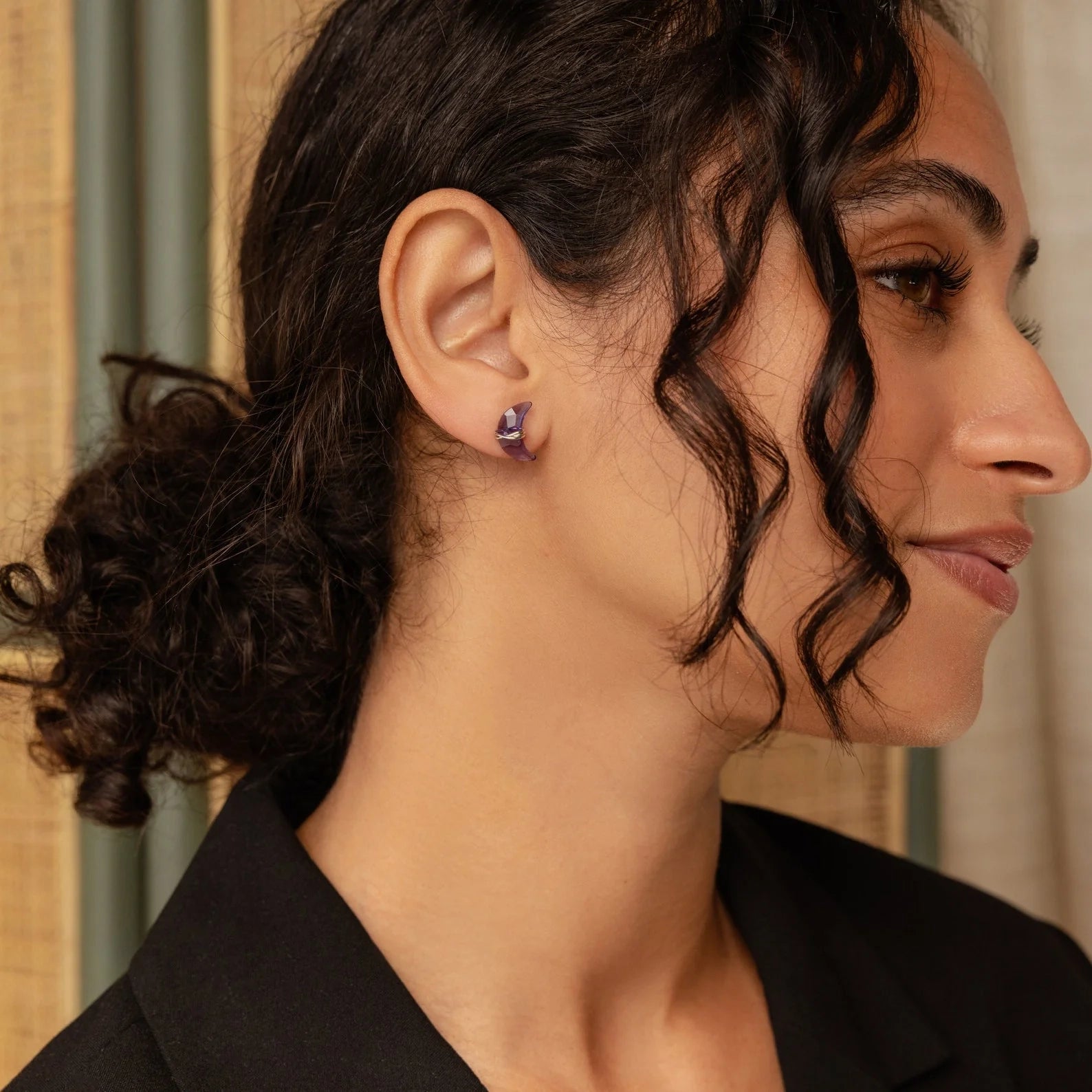 Amethyst Moon & Star Studs Silver 18K Gold Plated