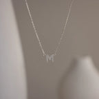 Pave Initial Necklace Silver 18K Gold Plated