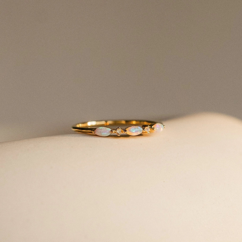 Diamond Alessia Trio Opal Ring Silver 18K Gold Plated