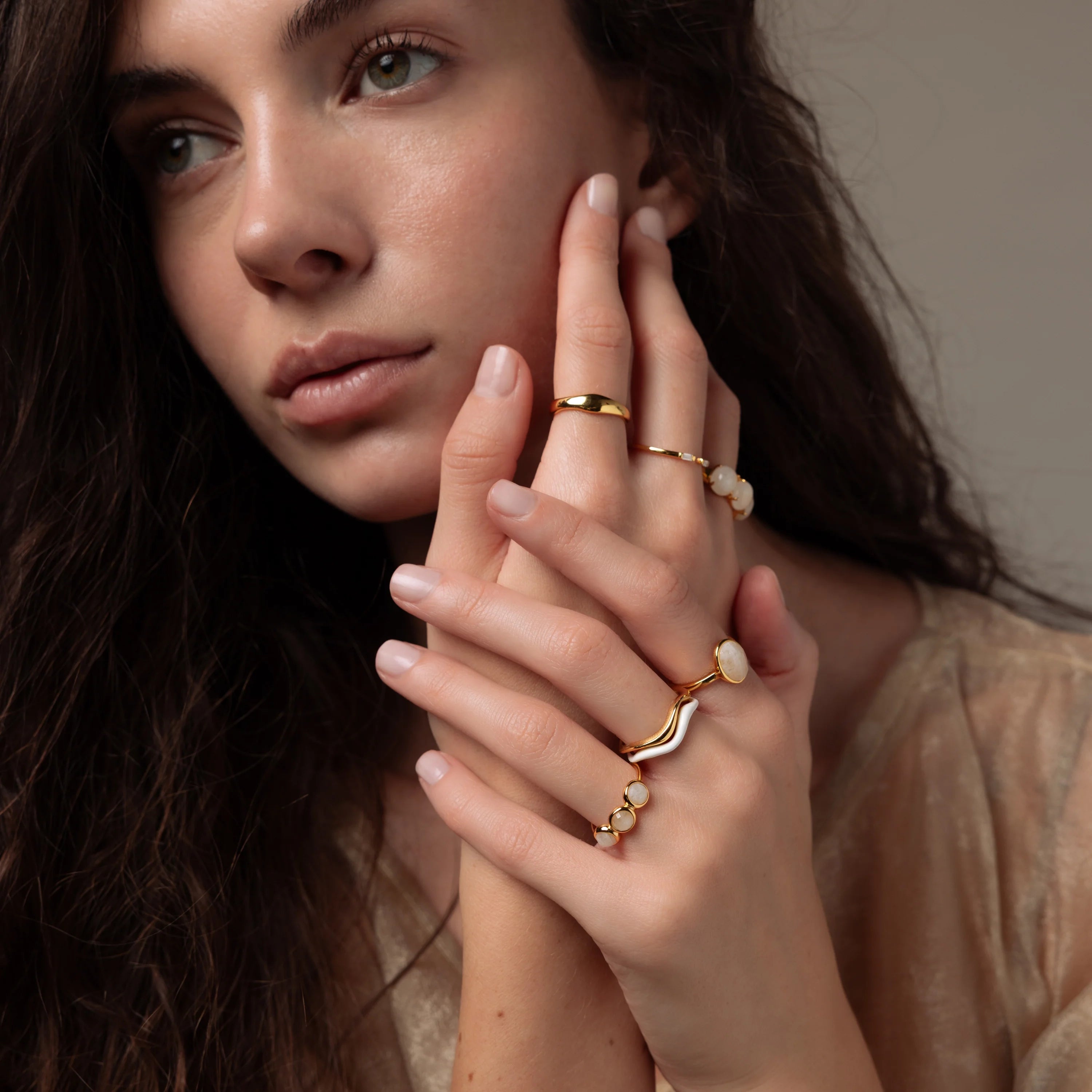 Moonstone Cluster Ring Silver 18K Gold Plated