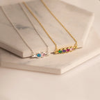 Horizontal Pod Birthstone Necklace Silver 18K Gold Plated