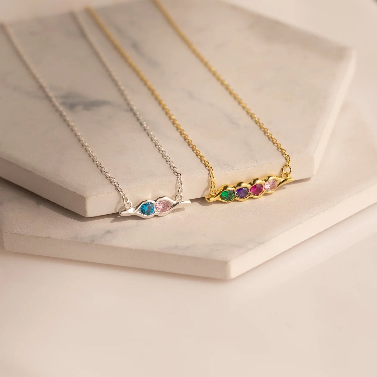 Horizontal Pod Birthstone Necklace Silver 18K Gold Plated