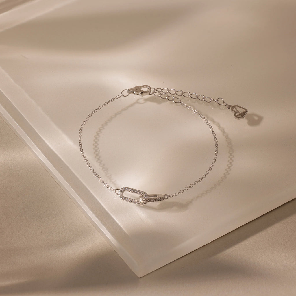 Duo Pave Link Pendant Bracelet Silver 18K Gold Plated