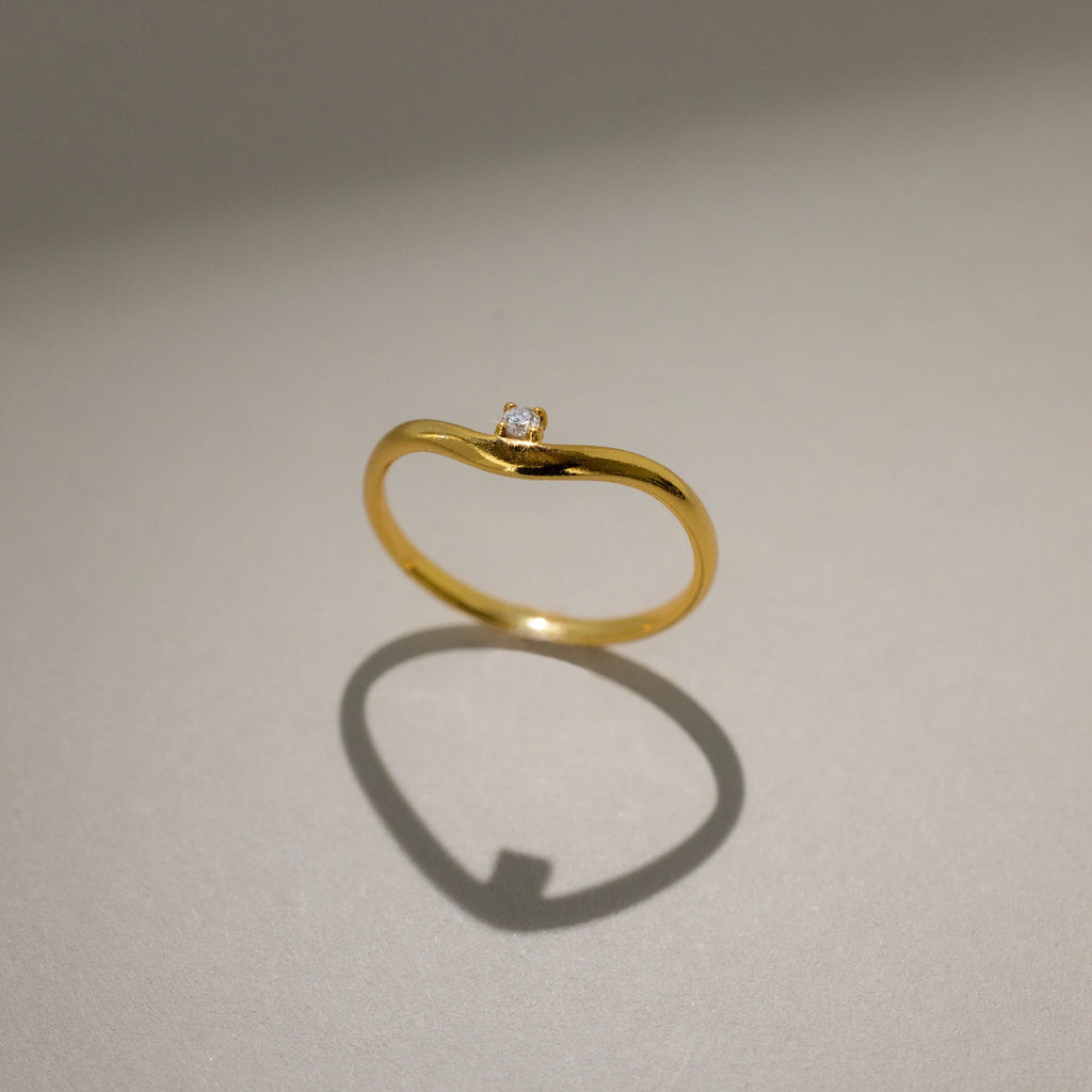 Diamond Drop Curve Ring Ring Silver 18K Gold Plated
