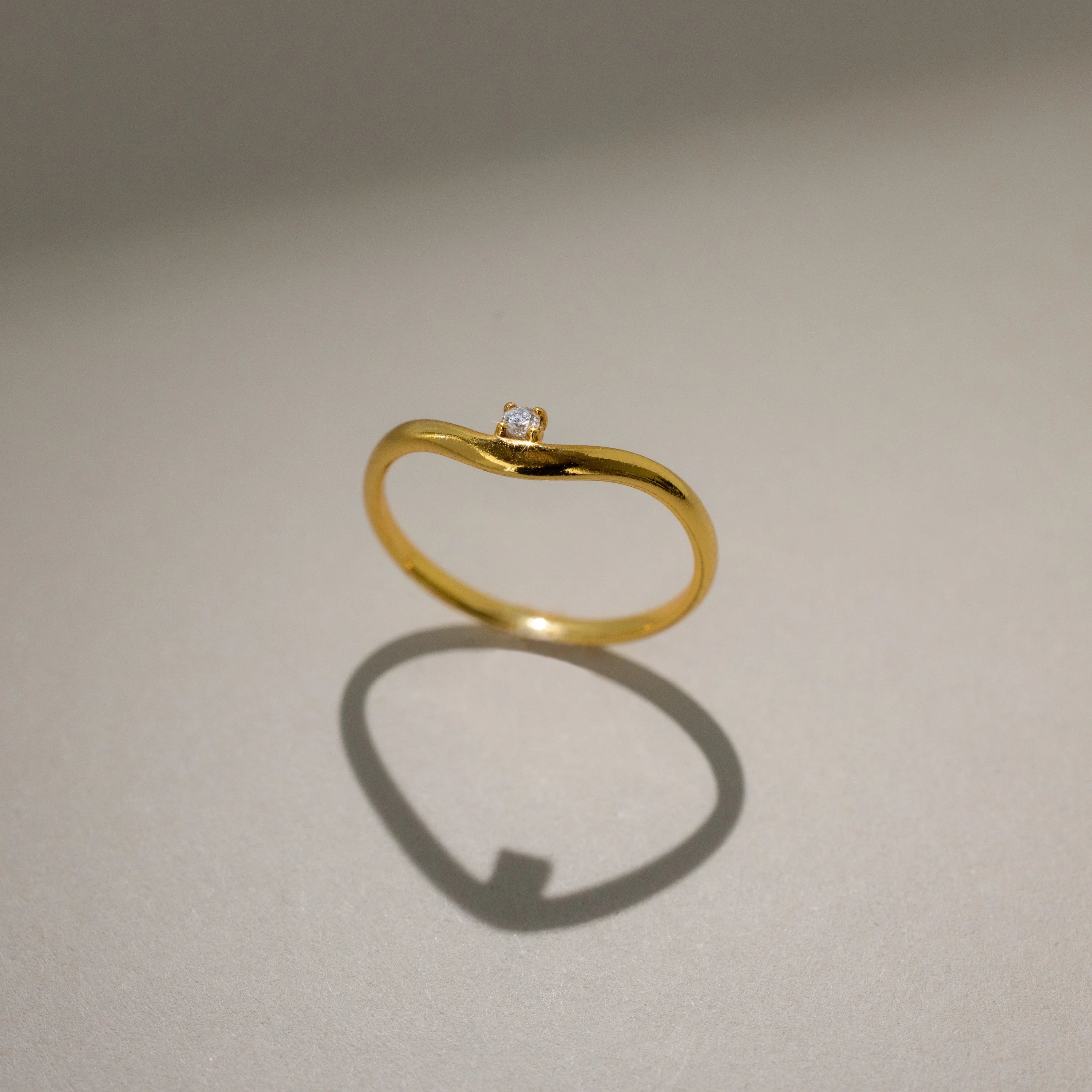 Diamond Drop Curve Ring Ring Silver 18K Gold Plated