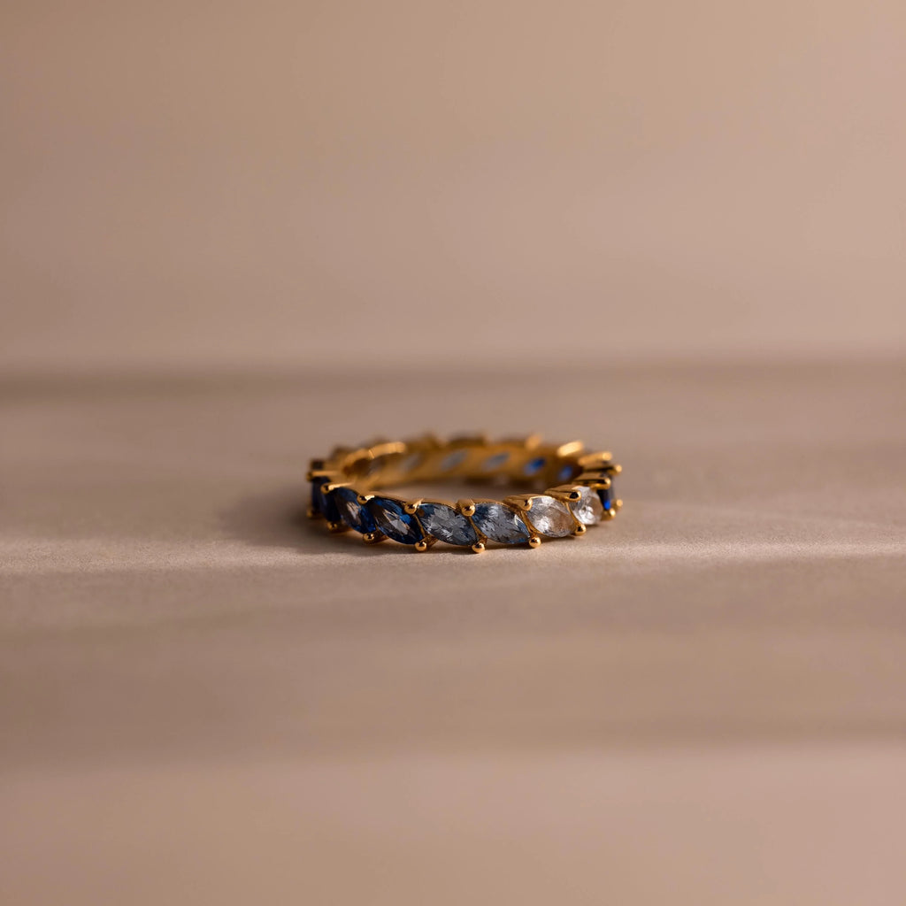 Aquamarine Marquise Ombre Ring  Silver 18K Gold Plated