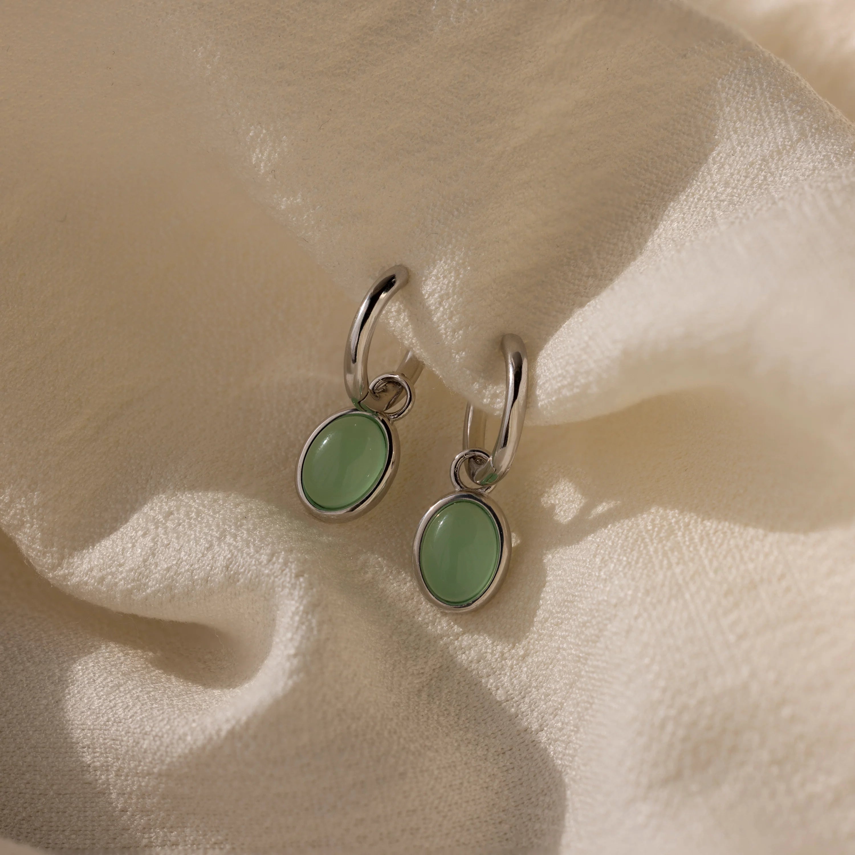 Jade Drop Hoops Silver 18K Gold Plated