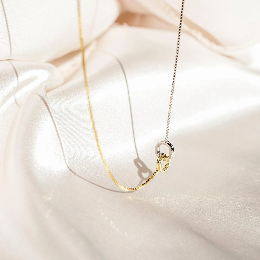 Interlocking Circles Necklace and Bracelet Set Silver 18K Gold Plated
