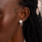 Pearl Rose Ribbon Studs Silver 18K Gold Plated