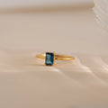 Blue Topaz Emerald Ring Silver 18K Gold Plated