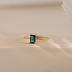 Blue Topaz Emerald Ring Silver 18K Gold Plated