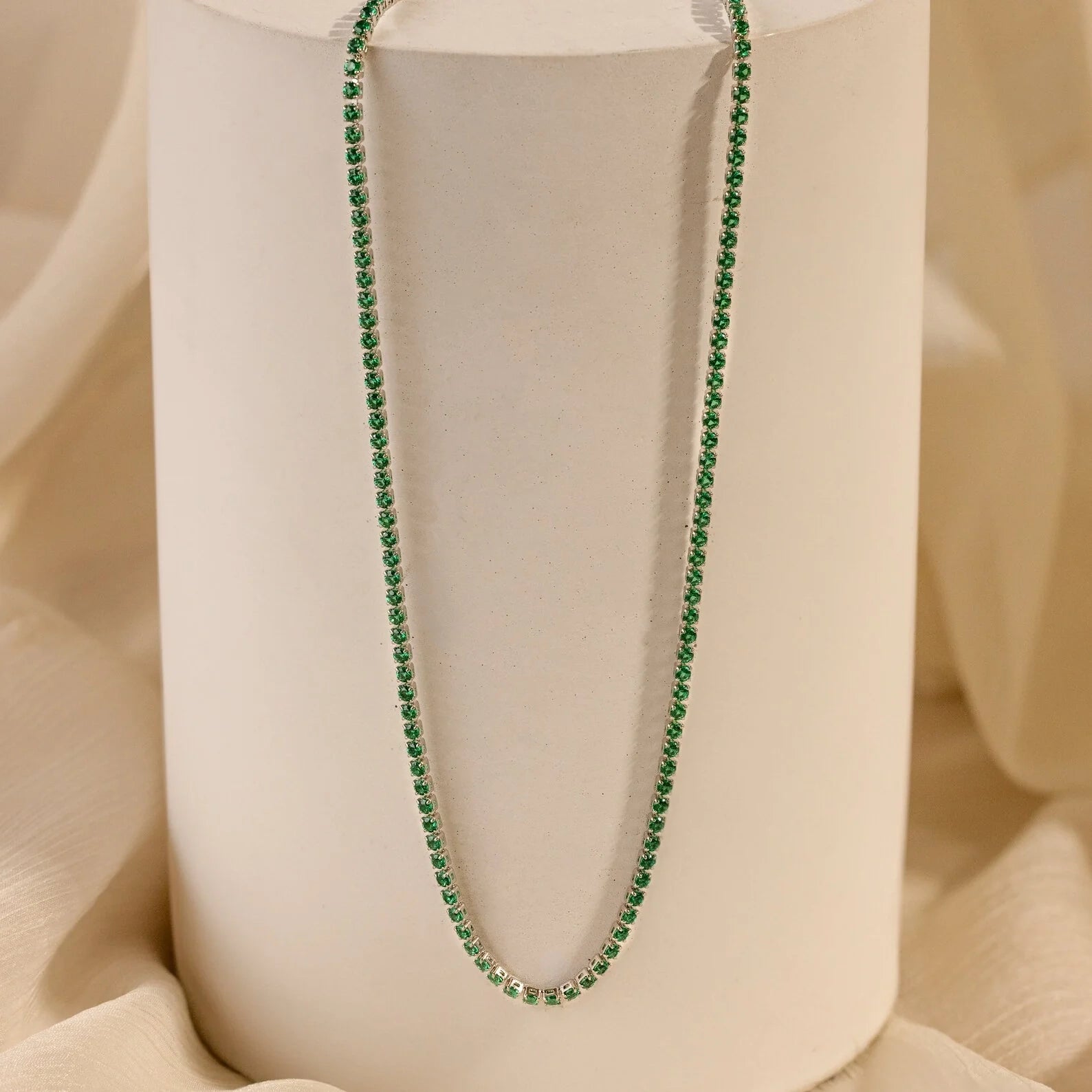 Emerald Tennis Choker Necklace Silver 18K Gold Plated