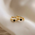 Onyx Beaded Huggies Silver 18K Gold Plated