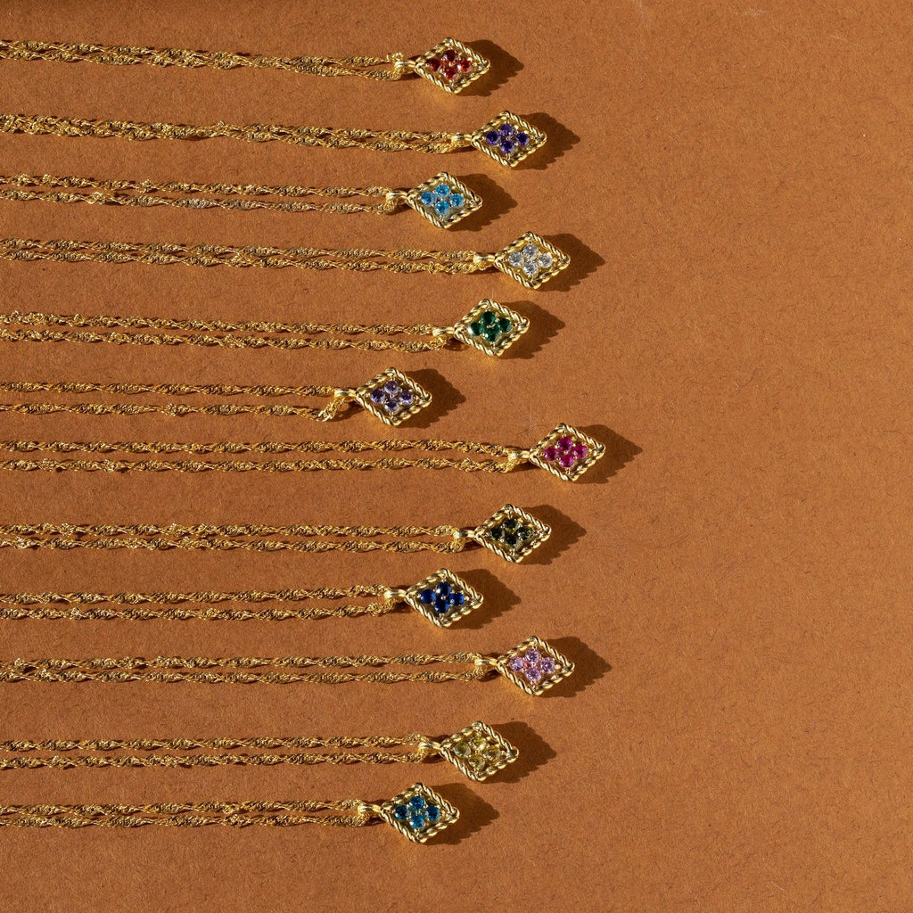 Birthstone Diamond Pendant Necklace Silver 18K Gold Plated
