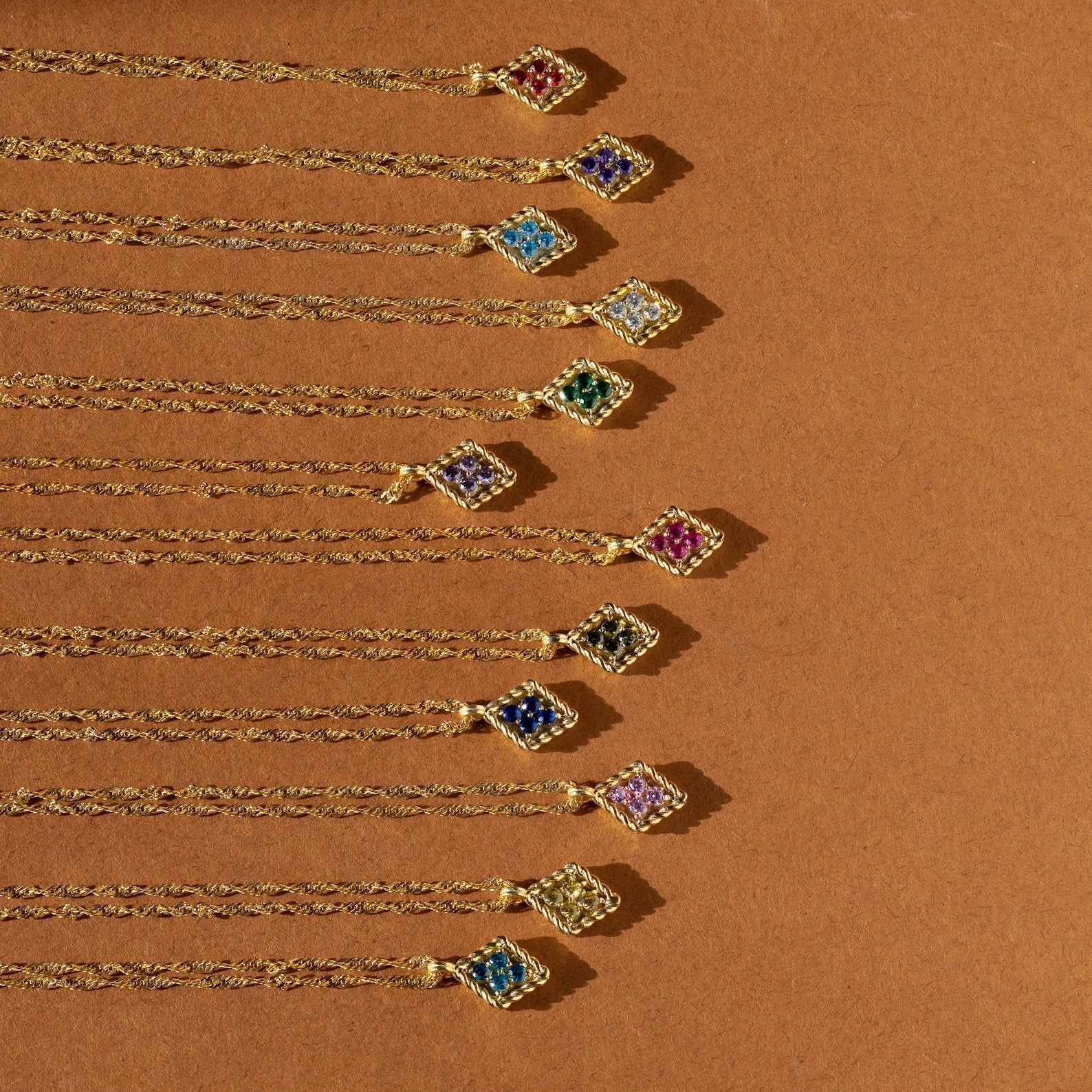 Birthstone Diamond Pendant Necklace Silver 18K Gold Plated