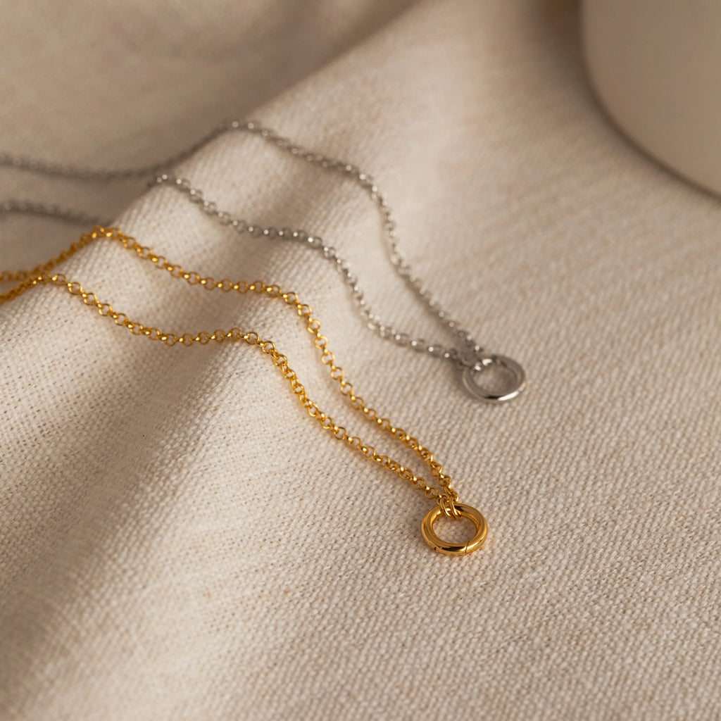 Rolo Circle Charm Necklace Silver 18K Gold Plated