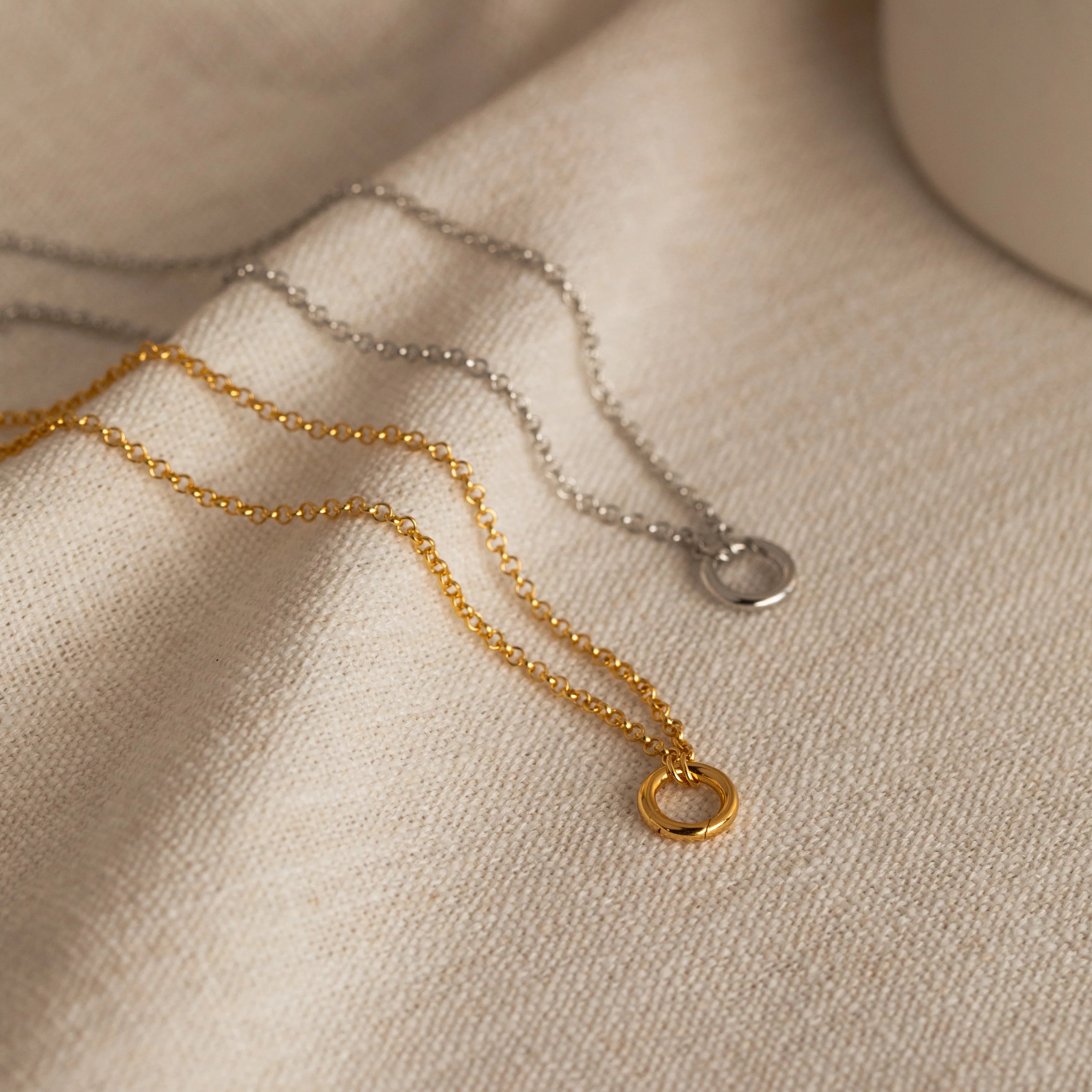 Rolo Circle Charm Necklace Silver 18K Gold Plated