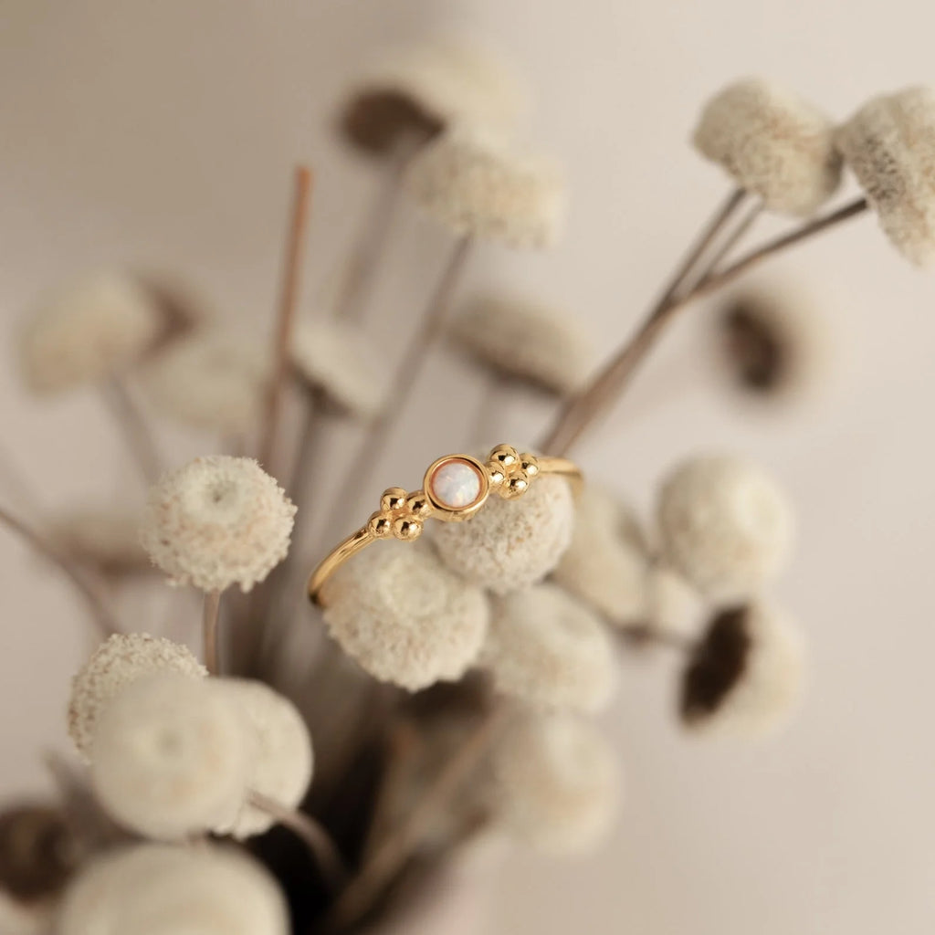 White Opal Ring Silver 18K Gold Plated
