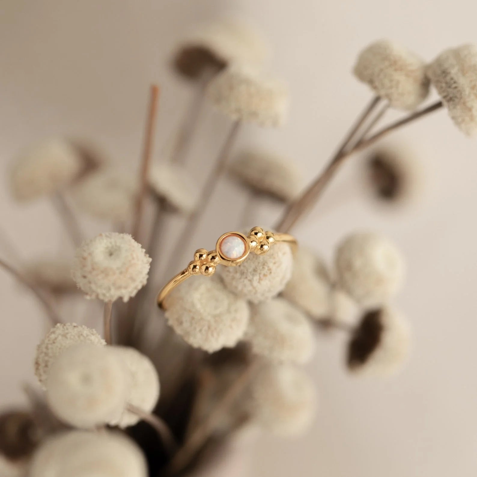 White Opal Ring Silver 18K Gold Plated