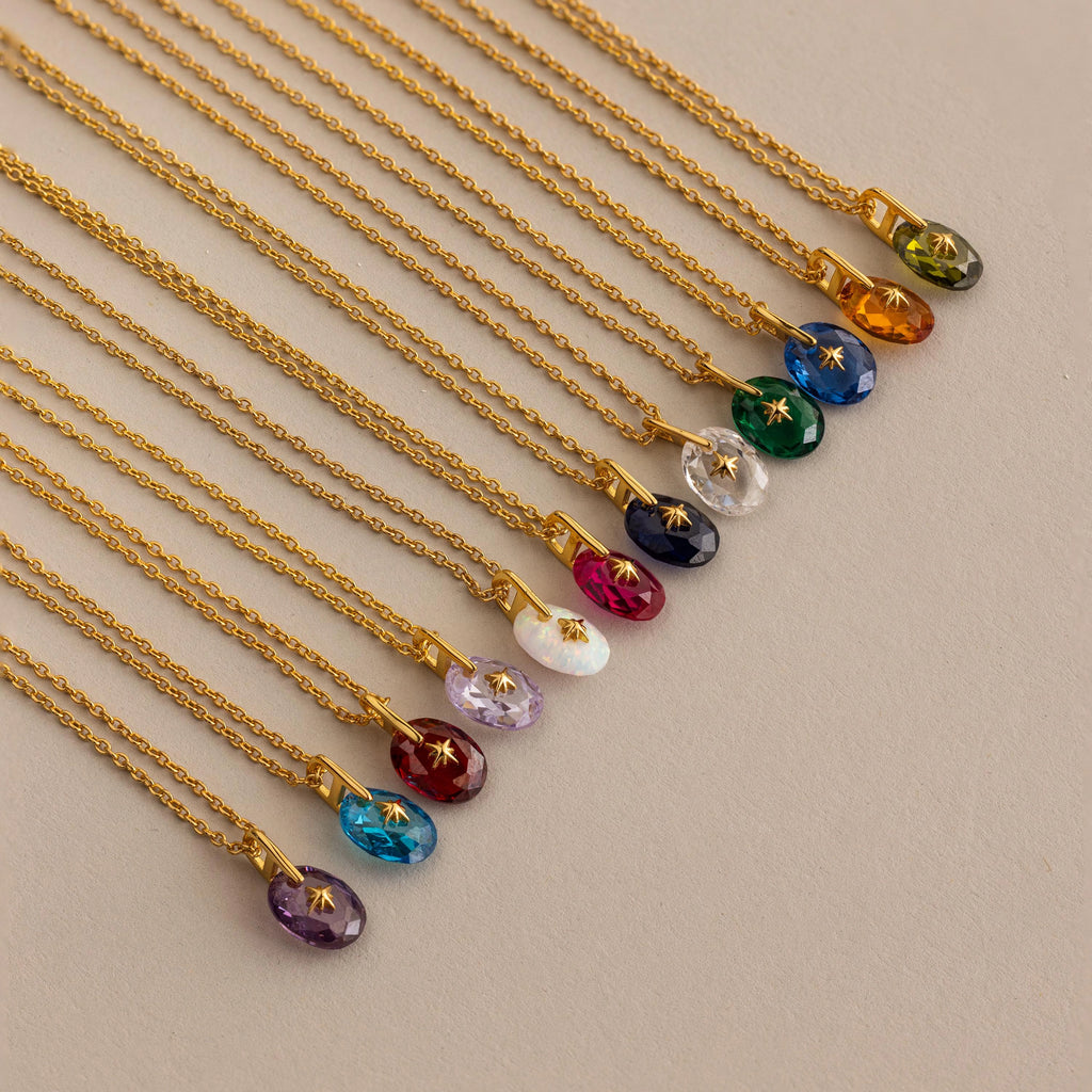 North Star Birthstone Signet Necklace in Amethyst Silver 18K Gold Plated