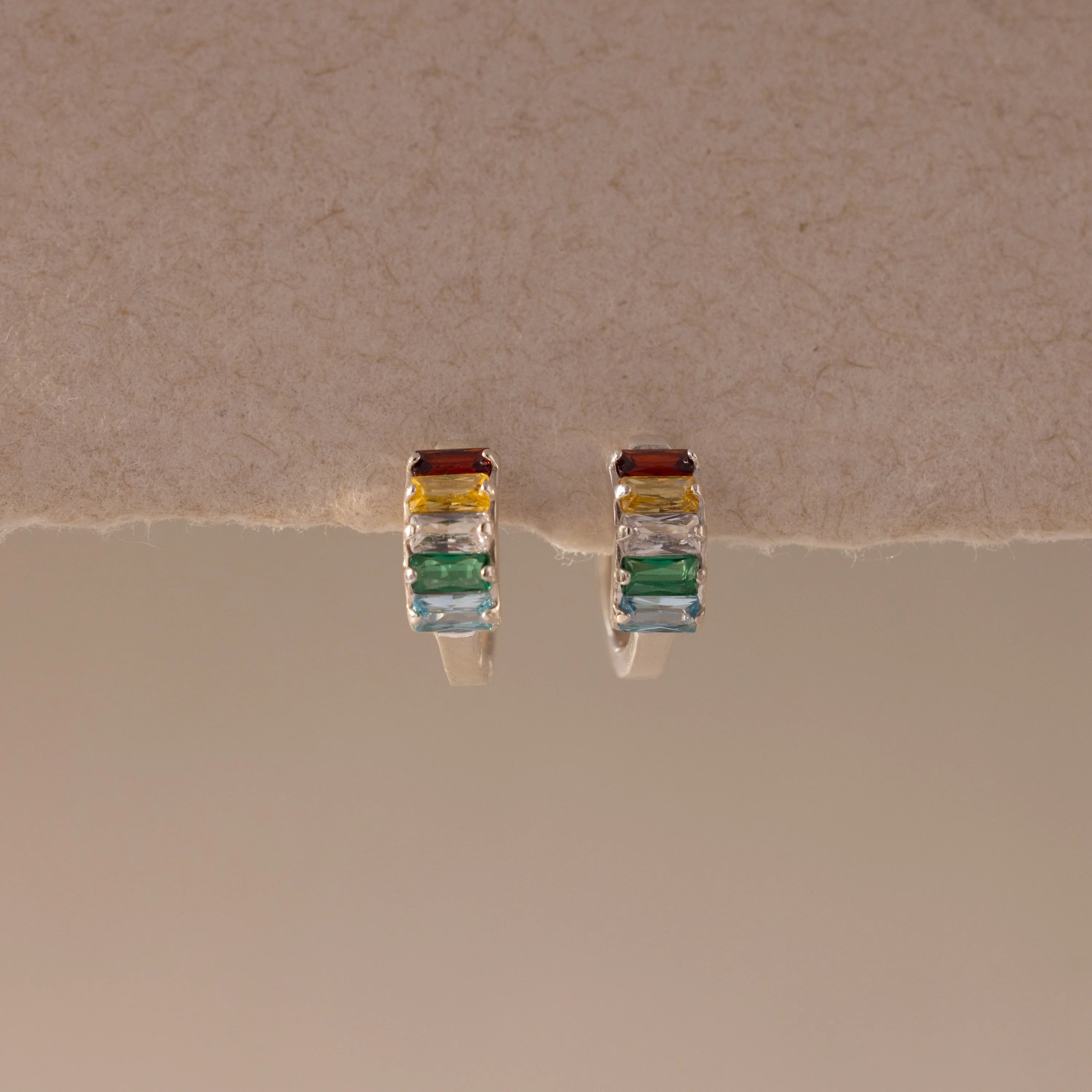 Multiple Baguette Birthstone Huggies Silver 18K Gold Plated