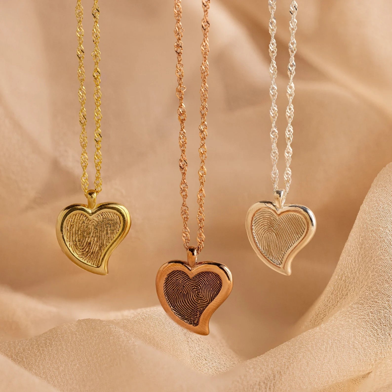 Fingerprint Heart Pendant Necklace Silver 18K Gold Plated