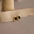 Vintage Oval Black Studs Silver 18K Gold Plated