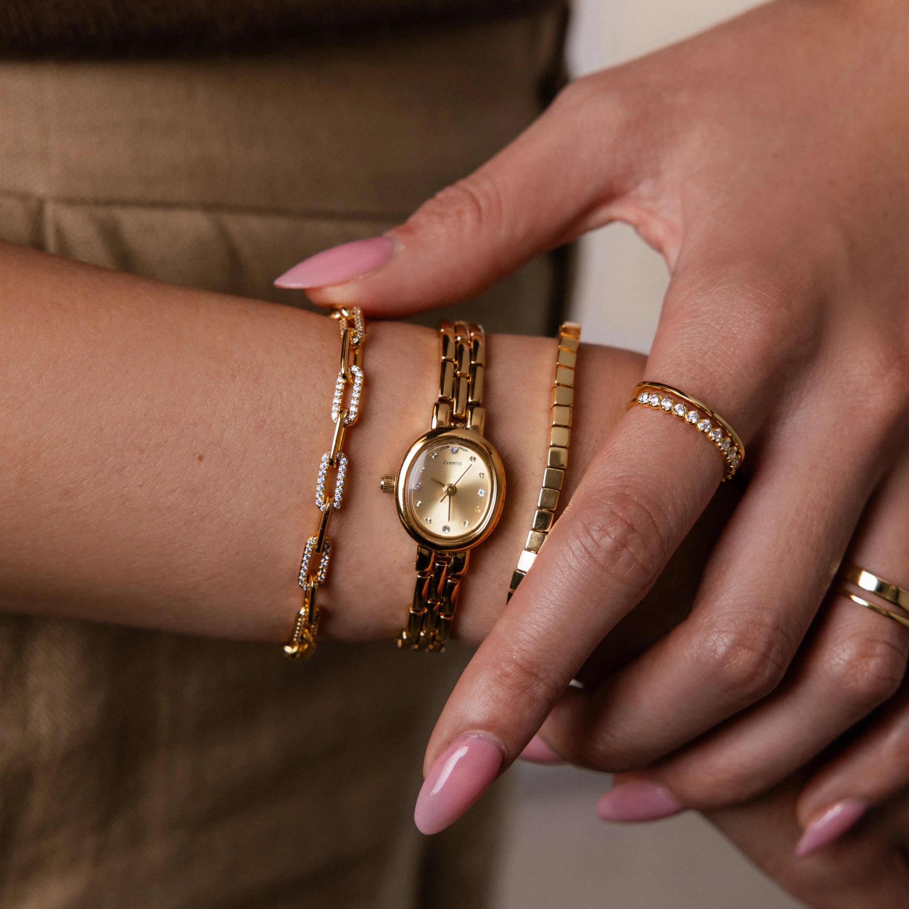 Cobblestone Timepiece Silver 18K Gold Plated