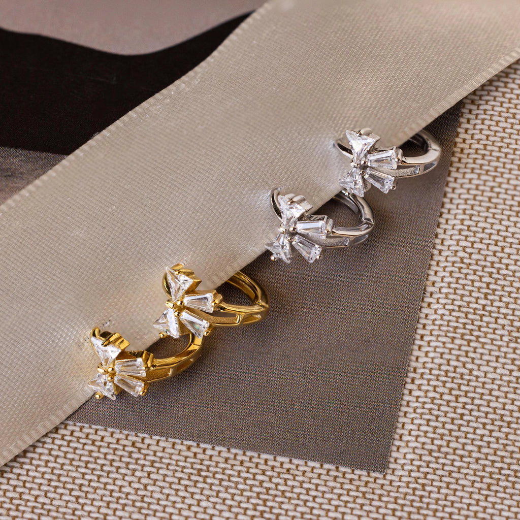 Diamond Ribbon Bow Huggies Silver 18K Gold Plated