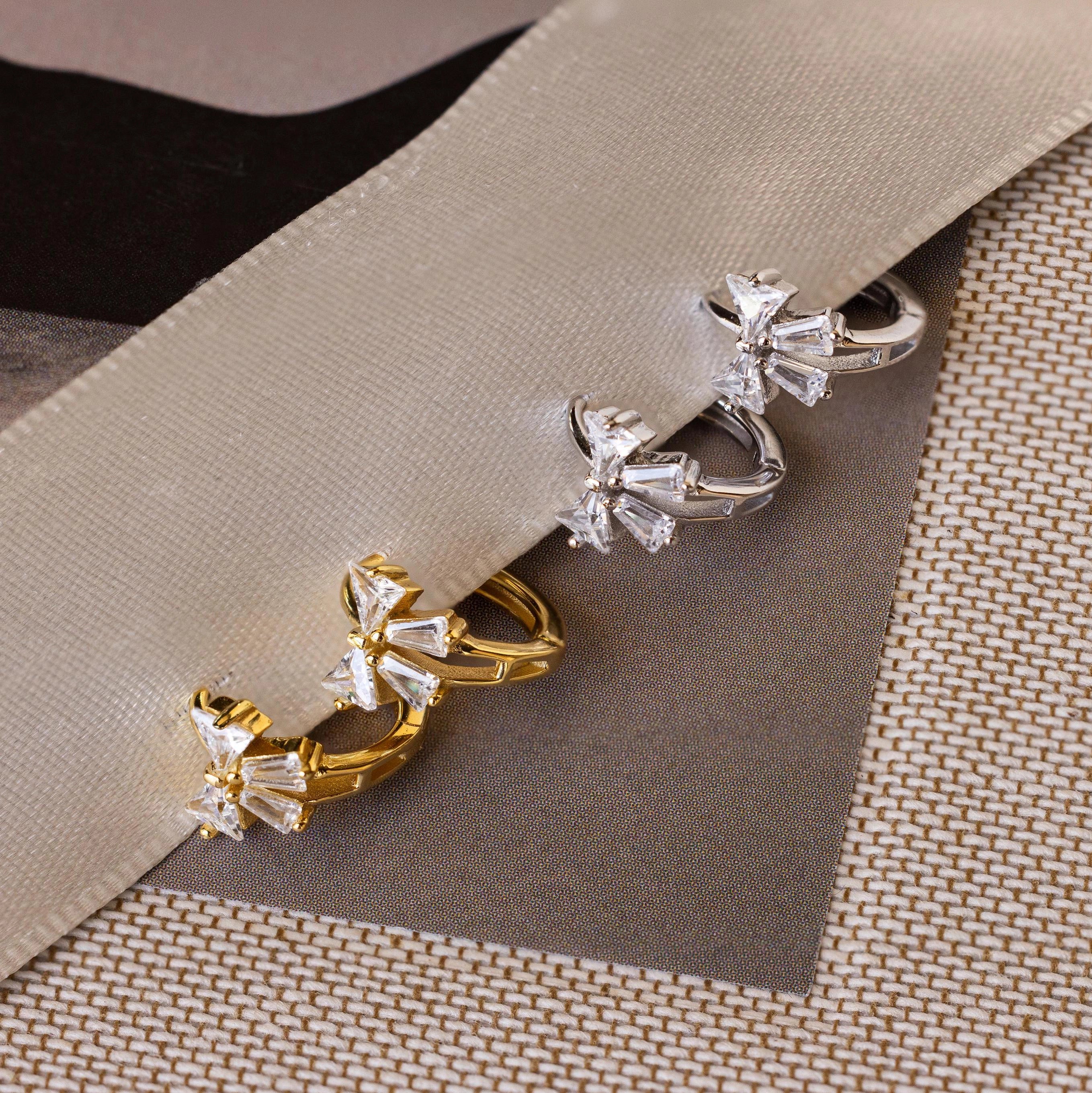 Diamond Ribbon Bow Huggies Silver 18K Gold Plated
