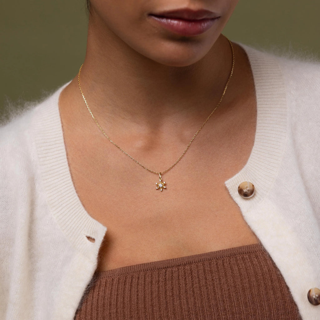 Diamond Snowflake Necklace Silver 18K Gold Plated
