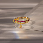 Initial Ruby Linked Ring Set Silver 18K Gold Plated