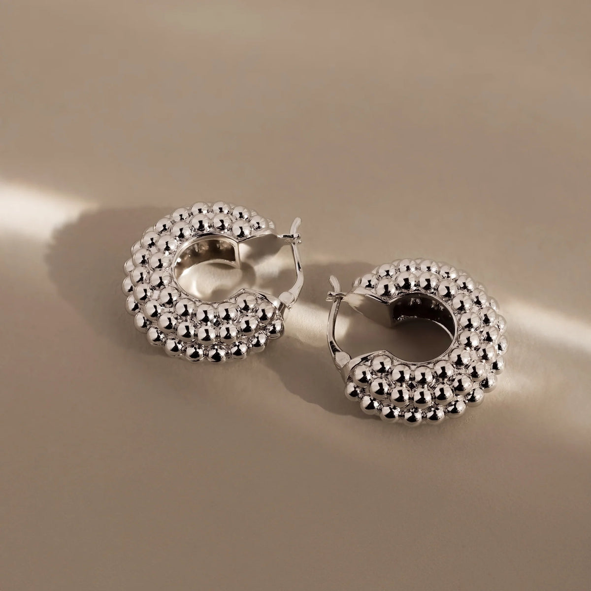 Beaded Dome Hoops Silver 18K Gold Plated