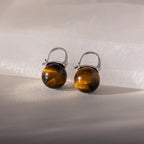 Tiger's Eye Dome Drop Earrings Silver 18K Gold Plated