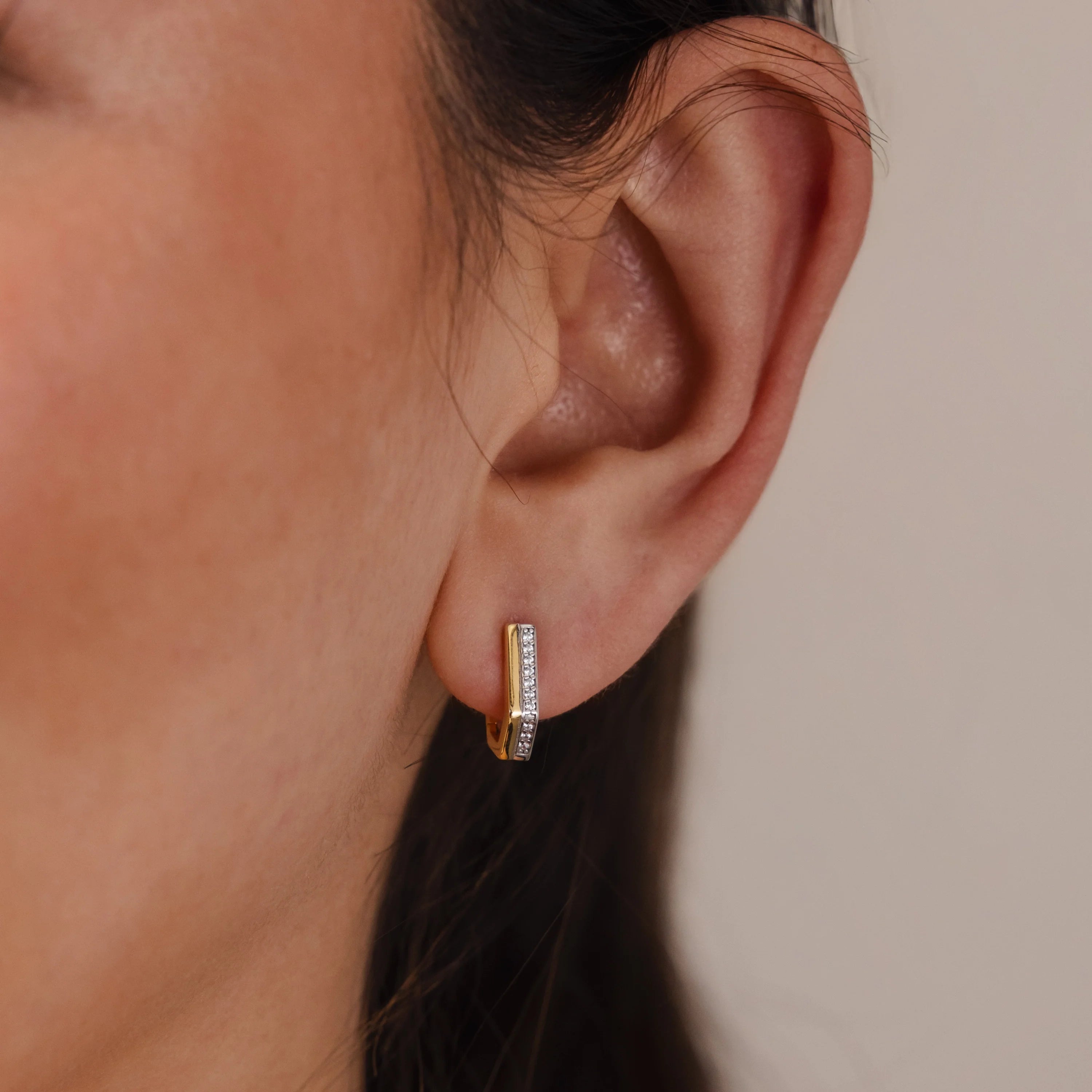 Diamond Pave Pointed Mixed Metal Hoops Silver 18K Gold Plated