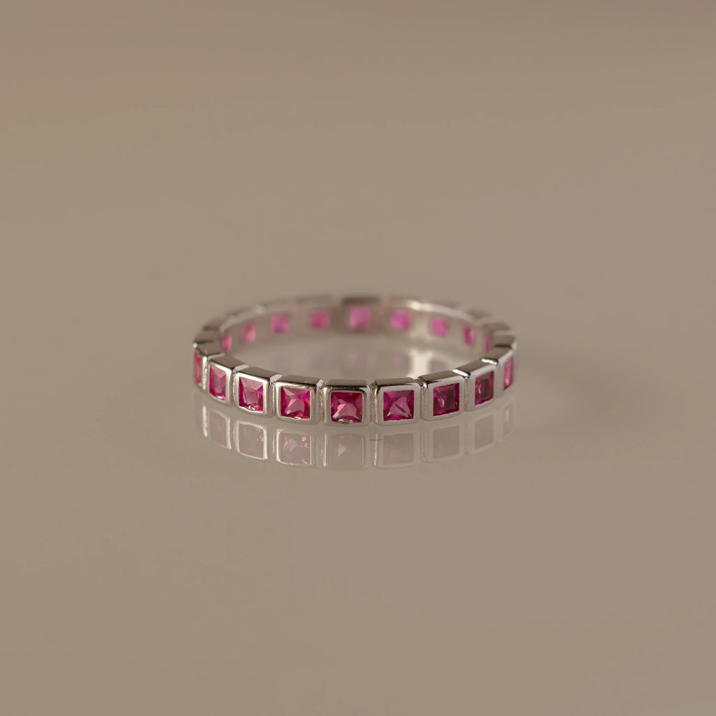 Eternity Bezel Ruby Ring Silver 18K Gold Plated