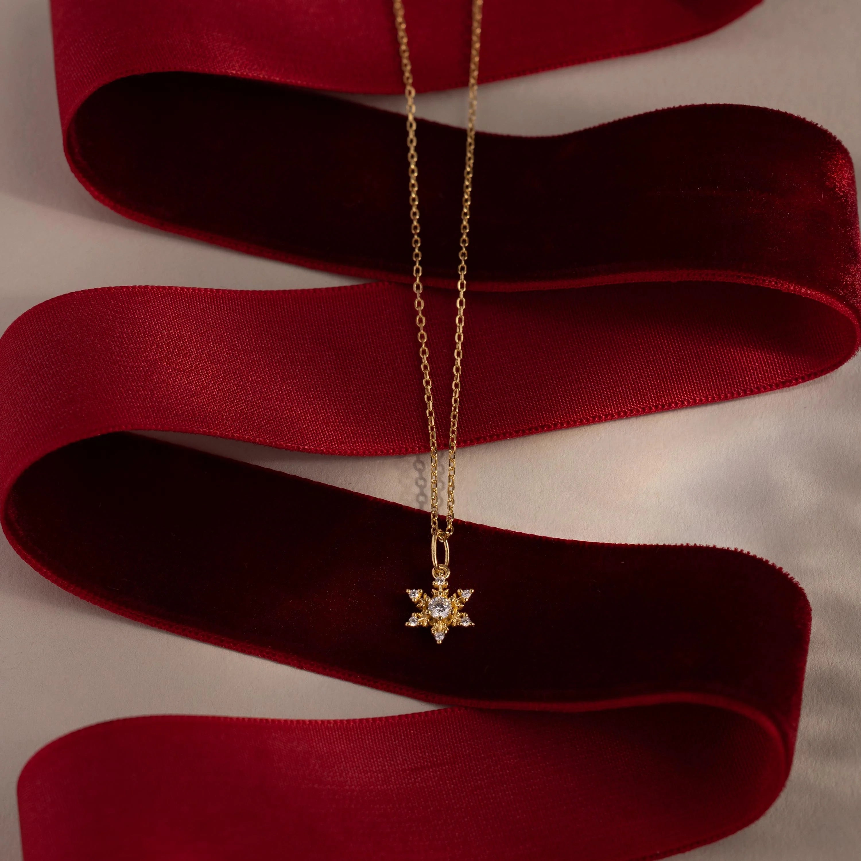Diamond Snowflake Necklace  Silver 18K Gold Plated