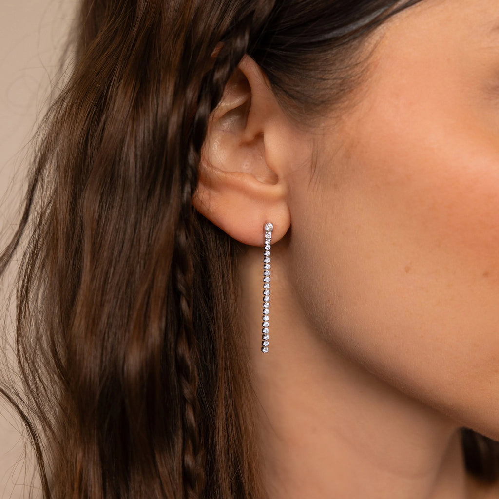 Diamond Tennis Dangle Earrings Silver 18K Gold Plated