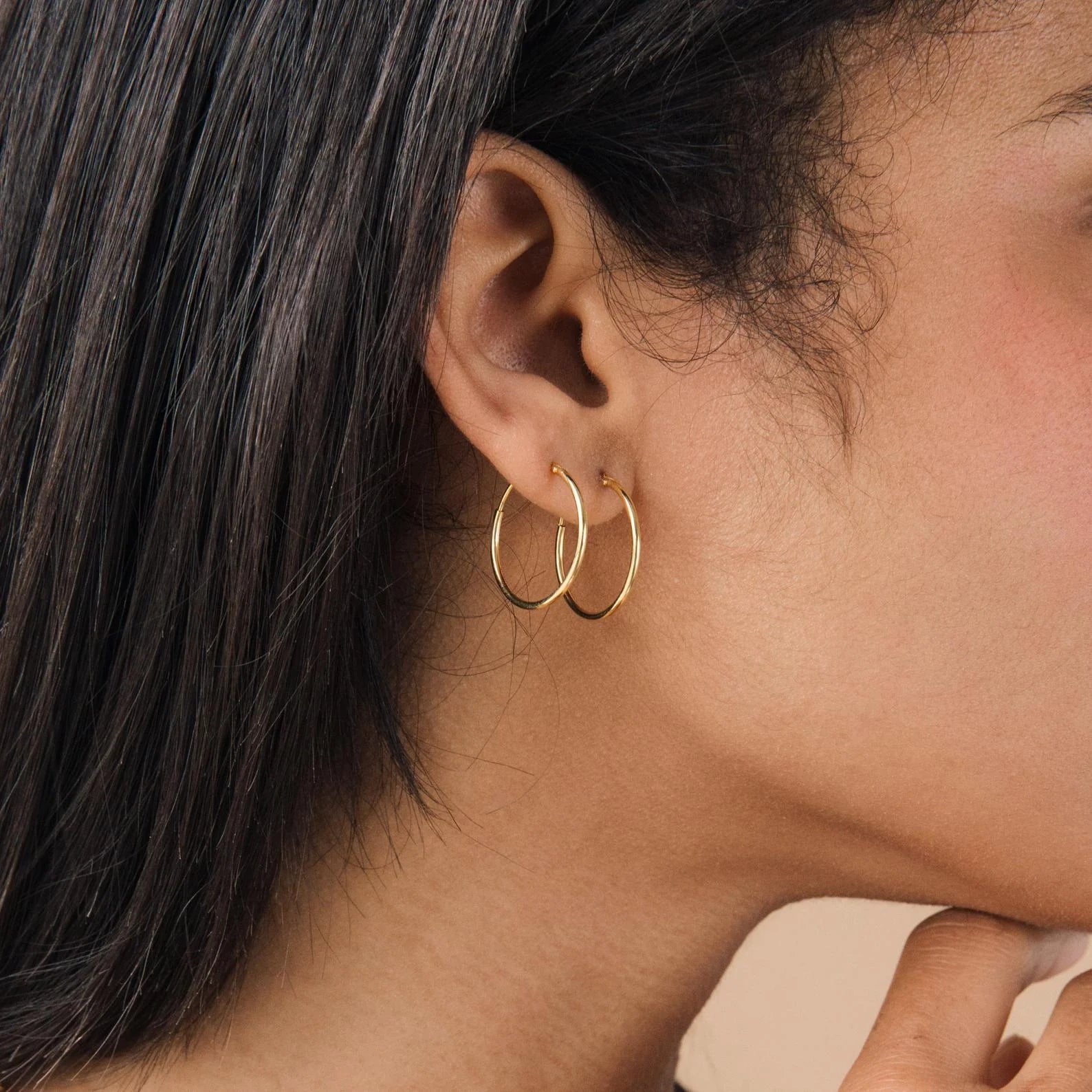 Thin Hoop Earrings Silver 18K Gold Plated