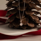 Diamond Poinsettia Charm Necklace Silver 18K Gold Plated