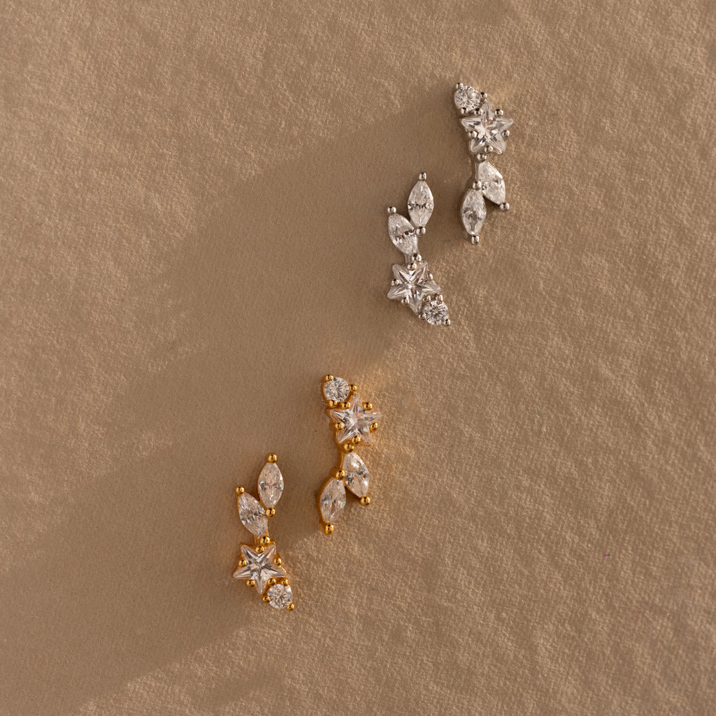 Diamond Starfall Flat Studs Silver 18K Gold Plated