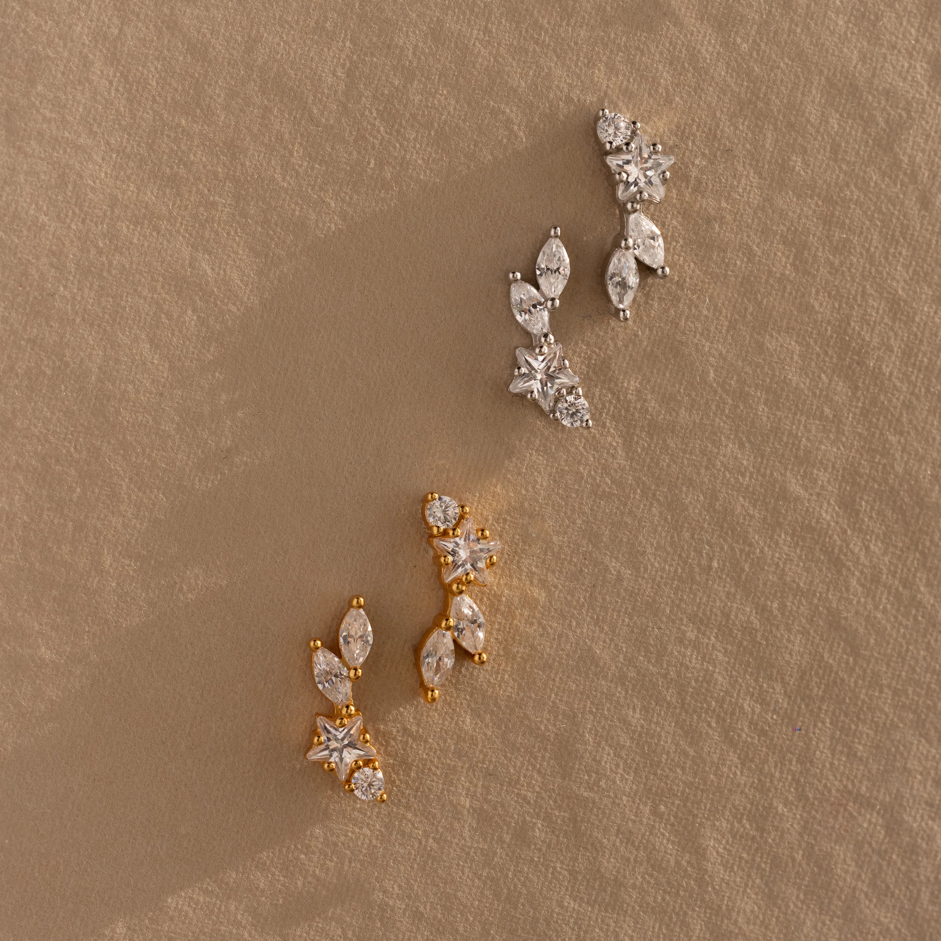 Diamond Starfall Flat Studs Silver 18K Gold Plated