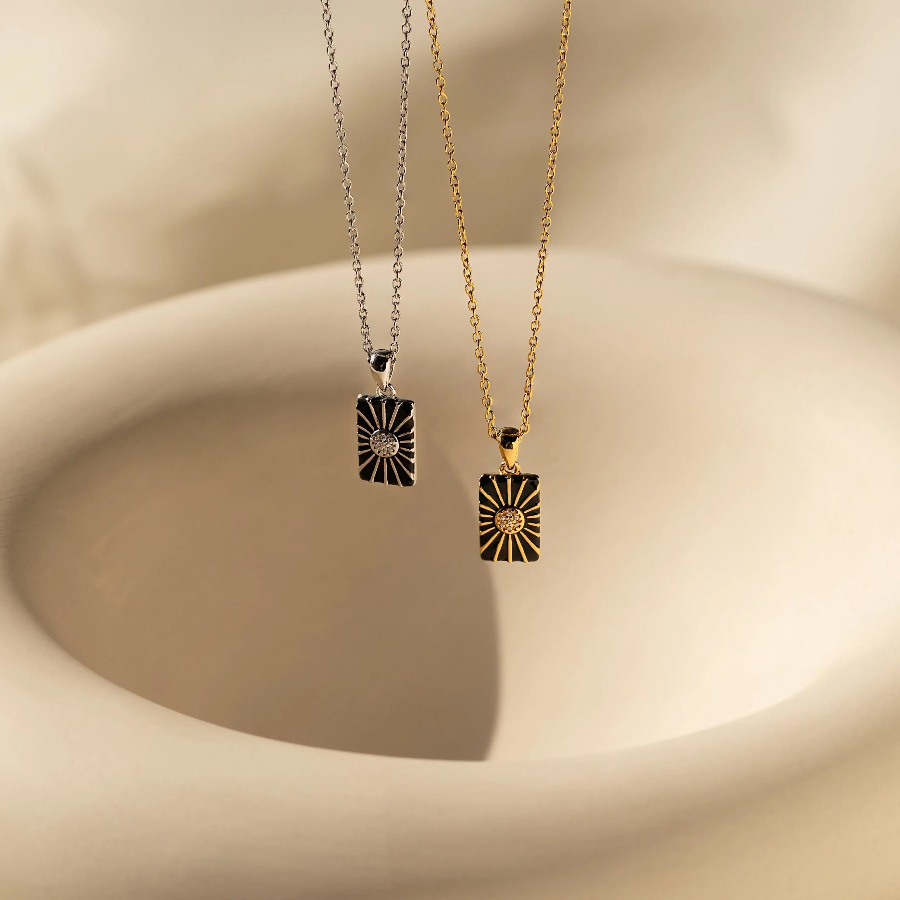 Onyx Necklace Set Silver 18K Gold Plated