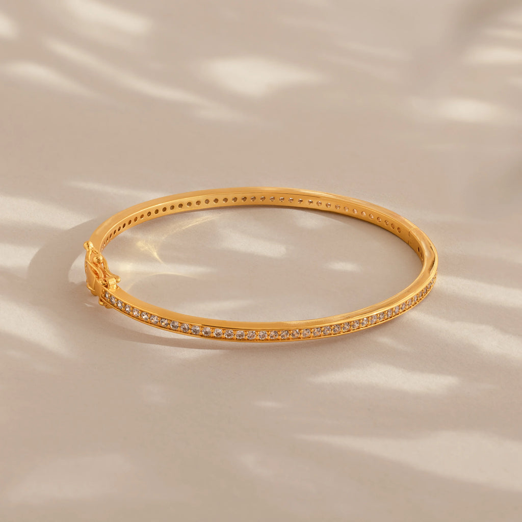 Diamond Tennis Bangle Silver 18K Gold Plated