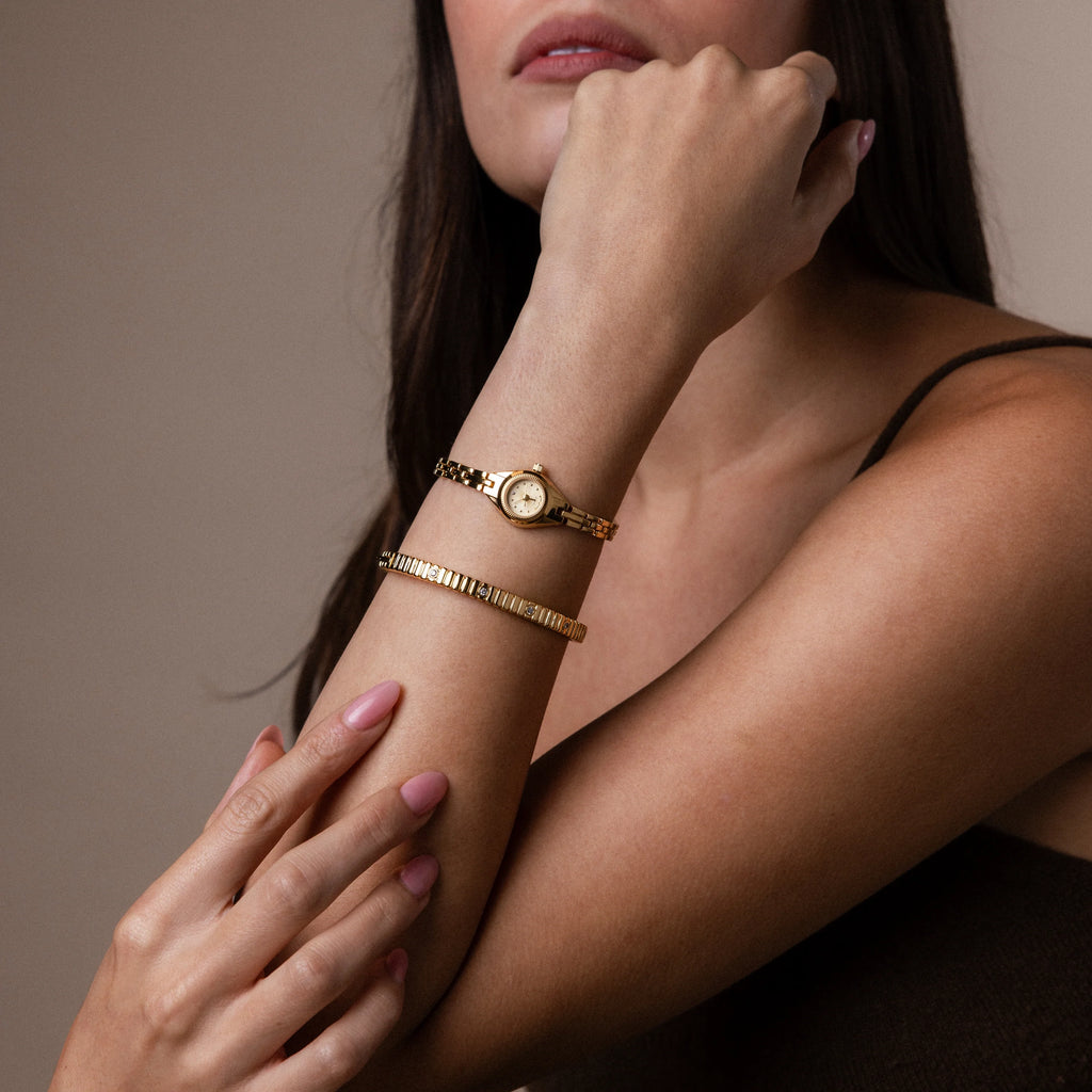 Petite Round Timepiece Silver 18K Gold Plated