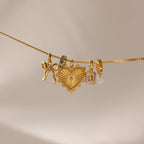 Ribbed Diamond Heart Charm Silver 18K Gold Plated