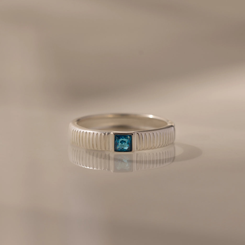 Ribbed Blue Zircon Band Silver 18K Gold Plated