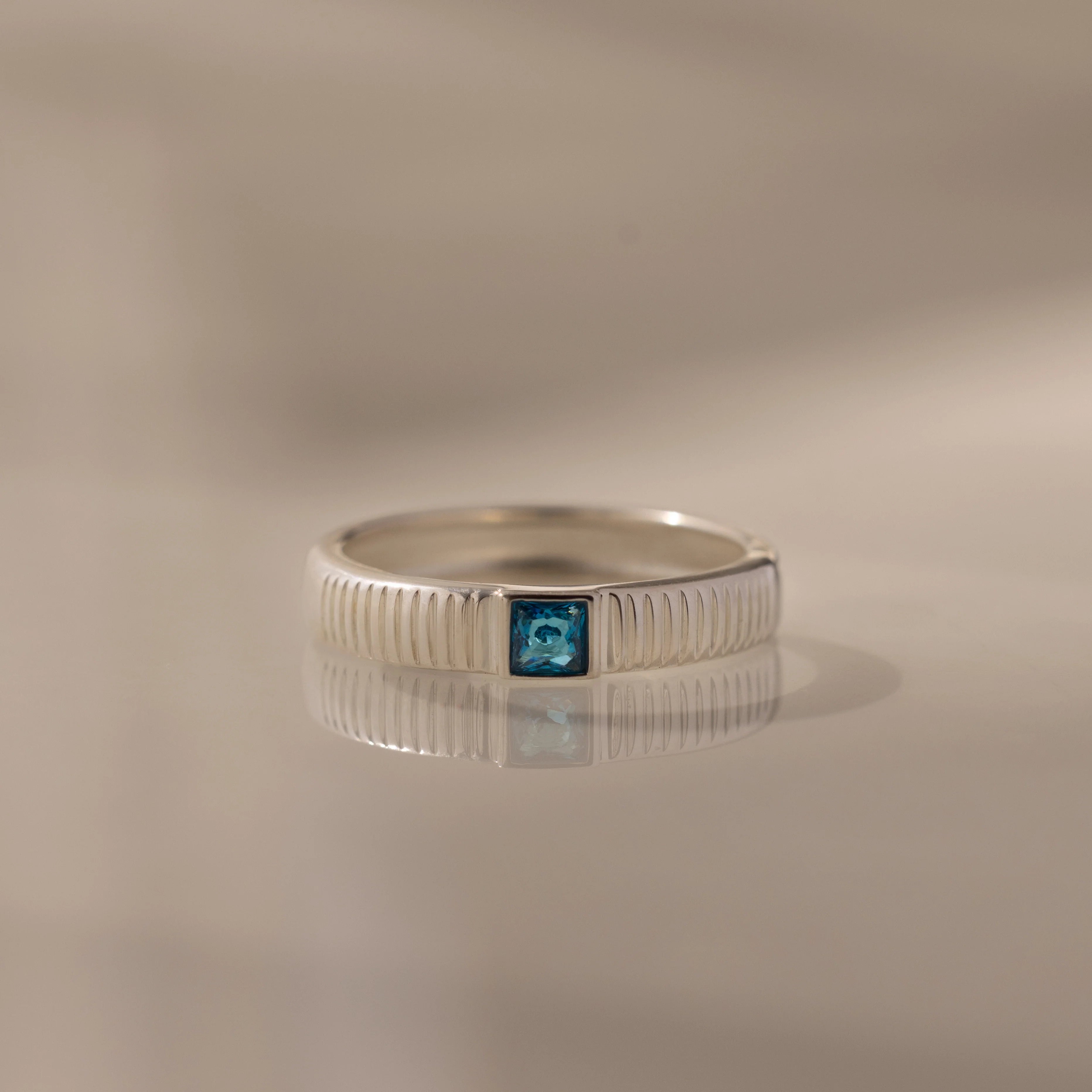 Ribbed Blue Zircon Band Silver 18K Gold Plated