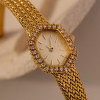Diamond Woven Mesh Pave Timepiece Silver 18K Gold Plated